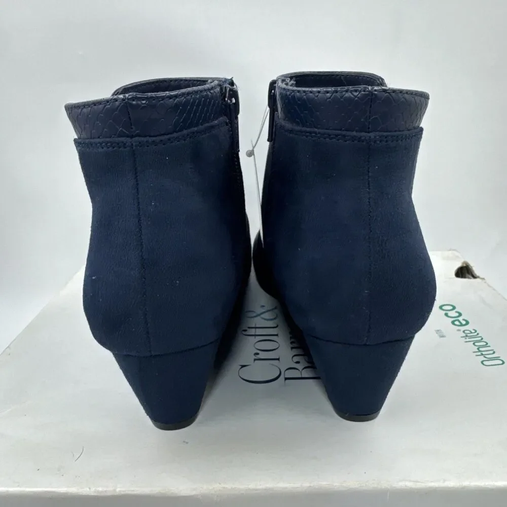 Croft & Barrow Boots Womens 7.5 Ocelote Ankle Ortholite Booties Blue Suede Wedge